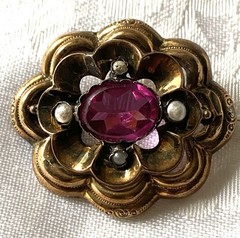 Antique Victorian 10-14k Gold Pink Topaz? Brooch