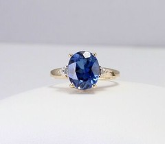 Beautiful Estate Yellow Gold Bright Blue Lab Sapphire & Diamond Ring 3 CTW