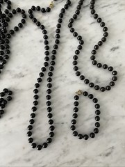 Vintage Set: 3 Black Bead Necklaces with Matching Bracelet
