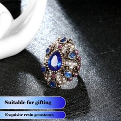 Vintage sapphire wide ring resin crystal ring, women’s ring accessories