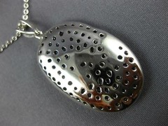 ESTATE LARGE 3.51CT DIAMOND & AAA SAPPHIRE 18K WHITE GOLD OVAL SWIRL FUN PENDANT