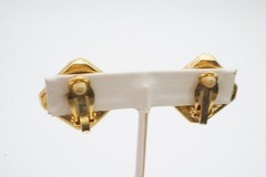 Vintage Clip On Earrings Gold Tone Rhinestone Black Cabochon