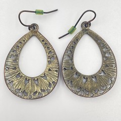 Vintage Copper & Bronze Tone Teardrop Earring Lot 3 Pair Filigree Patina Set