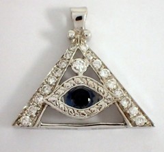 ESTATE Vtg Signed 2.9g SOLID 18k White Gold Glass Evil Eye CZ Necklace Pendant