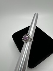 Vintage Ornate Purple Sapphire Sterling Silver Ring Signed TB Size 6.25