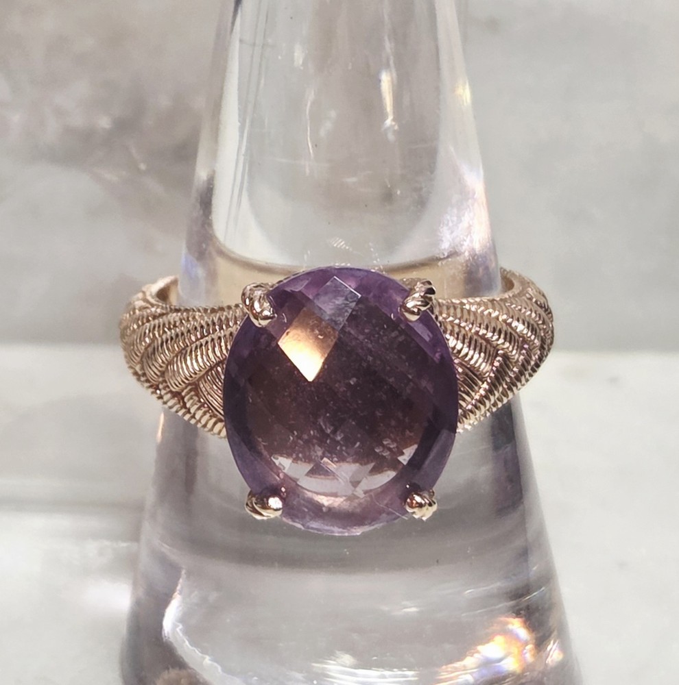 Judith Ripka 925 Sterling Silver Rose Gold Clad Amethyst Ring, size 9