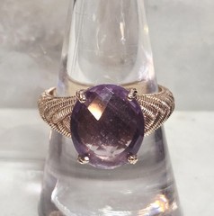 Judith Ripka 925 Sterling Silver Rose Gold Clad Amethyst Ring, size 9