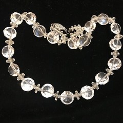 ANTQ Art Deco Crystal Necklace Sterling Silver 1920s GEMSTONE CUT Choker VTG 16”