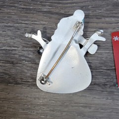 Santa Brooch Open Silver tone Work Vintage Enamel Christmas Holiday Pin Snowman