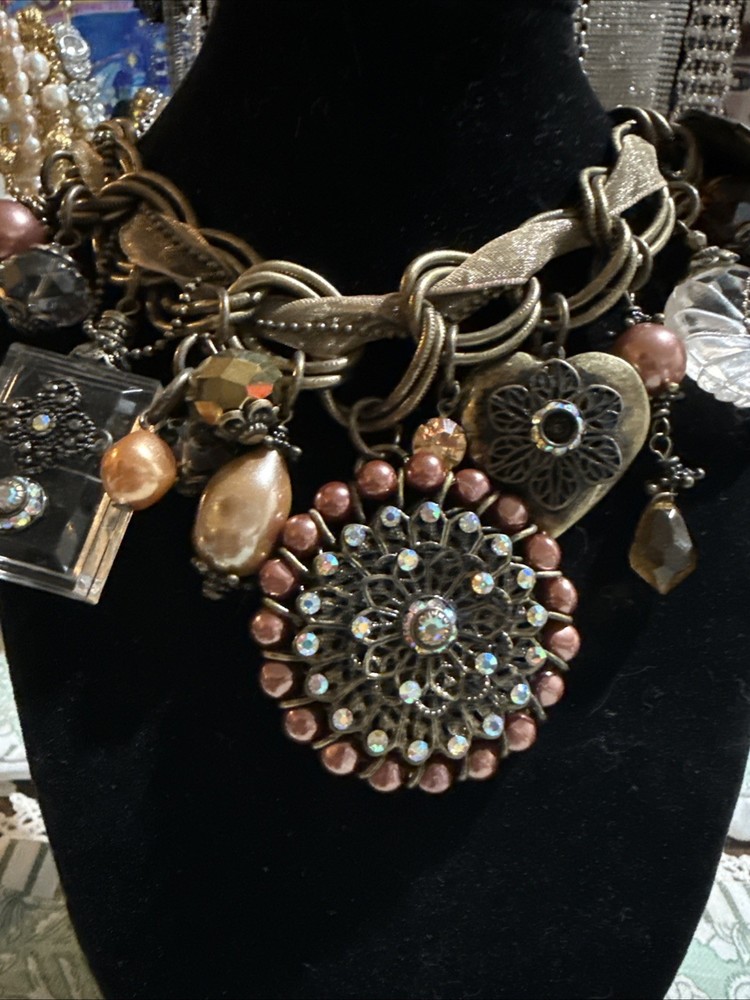 Victorian Style Artisan Made Antique Gold Tone 16″ +2” Charm Necklace
