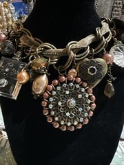 Victorian Style Artisan Made Antique Gold Tone 16″ +2” Charm Necklace