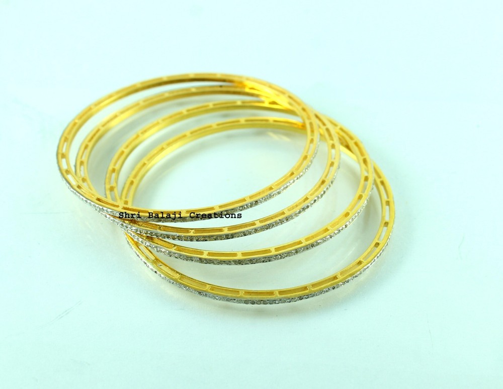 Natural Rosecut Diamond Pave 925 Sterling Silver Diamond Bangles 4 Pieces Set