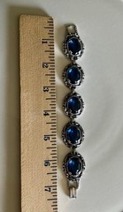 Vintage Silver Tone Blue Faceted Glass Bracelet Victorian Revival Gothic Style