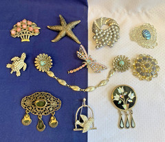 Vtg Brooch Lot Alpaca Sarah Cov MOP Enamel Faux Gem Scatter Pins Costume Jewelry