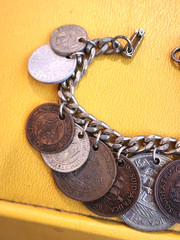 Vintage 14 RARE 1950’s Coin Charm Bracelet South Africa, India