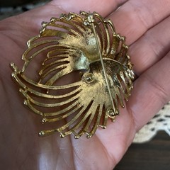Vintage MONET signed gold tone textured massive designer brooch