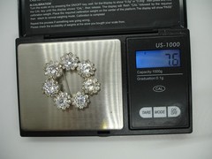 1.5″ elegant bridal rhinestone STERLING BROOCH PIN 7 big crystal clear jewels