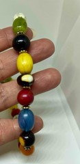 Vintage 70s Colorful Green Red Blue Black Yellow Beaded White Multi Aprox. 16”
