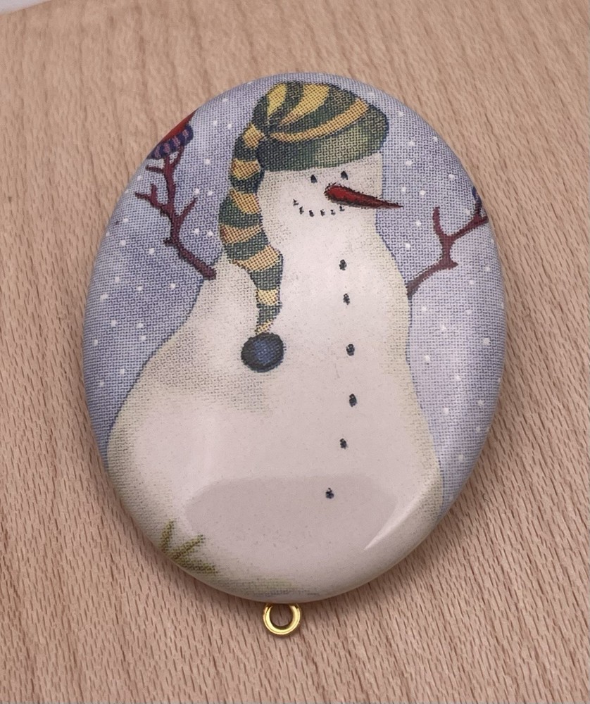 Ceramic Christmas Holiday Snowman Brooch Pin