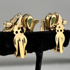 Vintage Edlee Molded Glass Gold Tone Green Amber Rhinestone Chunky Earrings
