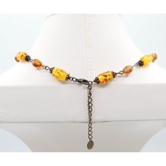 Faux Amber Bead & Antiqued Brass Choker Fashion Necklace 19″ Unsigned