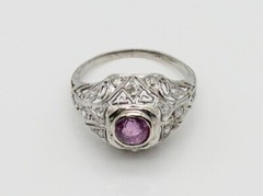 Antique Edwardian 1.50ct Certified NO HEAT Pink Sapphire Diamond Platinum Ring