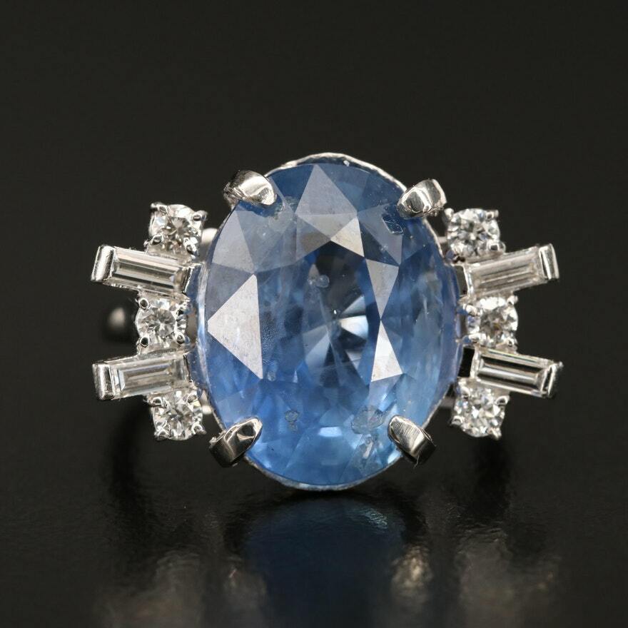 Platinum Natural Unheated 14.24 tcw Sapphire & Diamond Ring, GIA Report