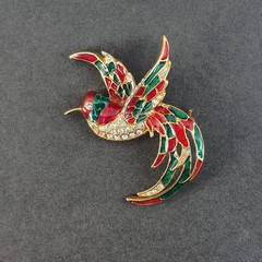 Jewelry Lot Bird Brooch Pin Eagle Hummingbird Roadrunner Rhinestone Enamel Gold