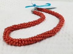 Vintage Santa Fe Navajo Handcrafted Acrylic Red Coral Woven Rope Choker Necklace