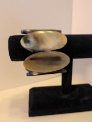 Vintage Polished Buffalo Horn Oval Panel Stretch Bracelet Chunky Bangle
