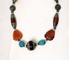 Vintage Tibetan Himalayan Tribal Beaded Statement Necklace Carnelian Turquoise