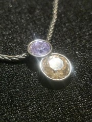 VTG 90’s David Grau Silvertone Rope Necklace Lavender & Yellow Crystal Pendant