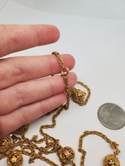 Vintage Gold Tone Filigree Ball Bead Station Necklace Set