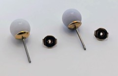 Vintage Goldtone Light Lavender Jade Stud Earrings 9 mm