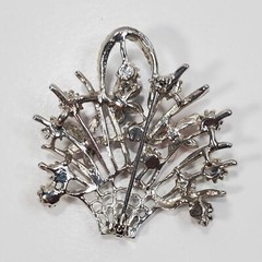 Vtg Silver Tone Multi-Color Enamel & Rhinestones Spring Flower Basket Brooch Pin