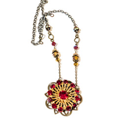 Victorian Style Red Glass Necklace Adjustable 2″ Pendant 20″ Chain rd03-39