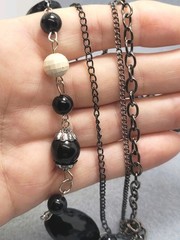 Black Multi-row Chain Plastic Beads Necklace 26in.