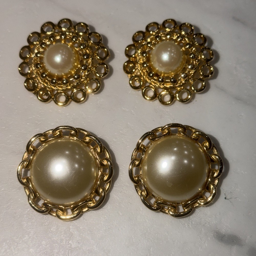 Vintage Classic Paolo Clip On Gold Tone Faux Pearl Earrings 2 Pair