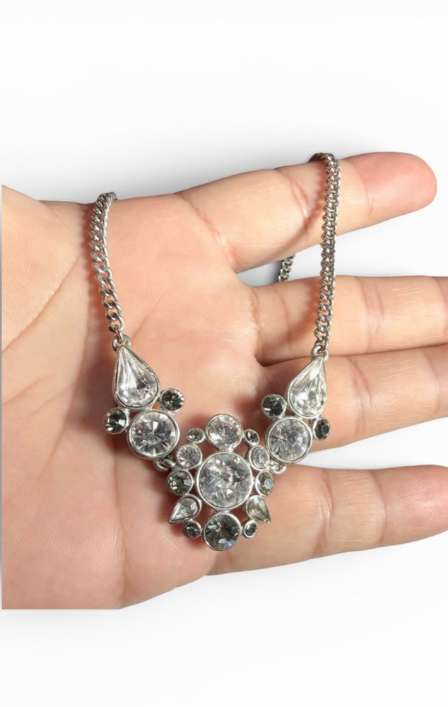 Givenchy Signed Rhinestone Silver Tone Necklace 16” – 19”