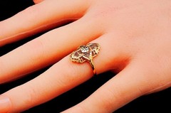 Antique Art Deco 10K Yellow Gold Diamond Filigree Ring Size 6