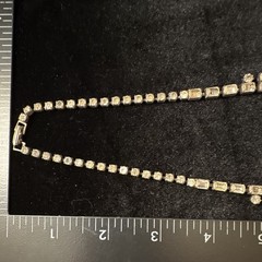 Vintage Clear Rhinestone Statement Tennis Necklace, Box Chain, 15″ Silver Tone