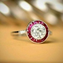1.35Ct White Round Cut CZ & Red Baguette Antique Style Art Deco 925 Silver Ring