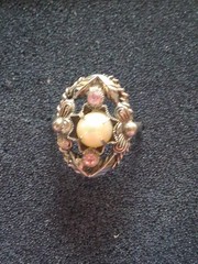 Western Germany pearl & pink rhinestone silver-toned floral ring. SZ 5.75
