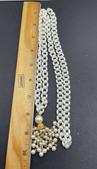 Vintage Faux Pearl, Gold Tassel Necklace Gold Tone Metal 29″