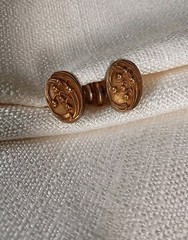 Antique Bespoke 10K Yellow Gold Cufflinks: Art Deco Repousse Ovals, Fixed Back