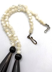 Vintage Tribal Bone Necklace Mother of Pearl Black Horn Statement Beaded 25 in