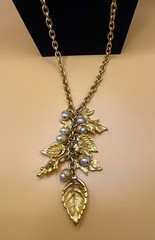 Georgiou Vintage Matte Gold Faux Pearl Acorn Cascading Leaf Necklace 30″