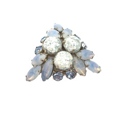 Vintage Baby Blue Moon‑Glow Brooch | Silver‑Tone Retro Mid‑Century