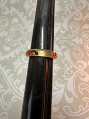 Thin Lucite Band Ring Red and Black Abstract Design Size 7.5