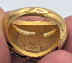 Vintage Crown Trifari L Orient Dome Ring Green Enamel Tulip Gold Tone Cocktail